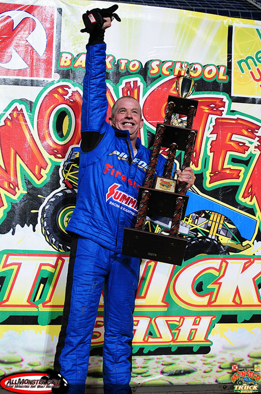 Dan Runte celebrating after the trophy presentation for his racing victory.